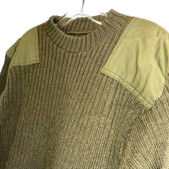 Shooting Army olive green classic wool ribbed Mens Shooter Hunting Patches Sweat - Picture 1 of 3